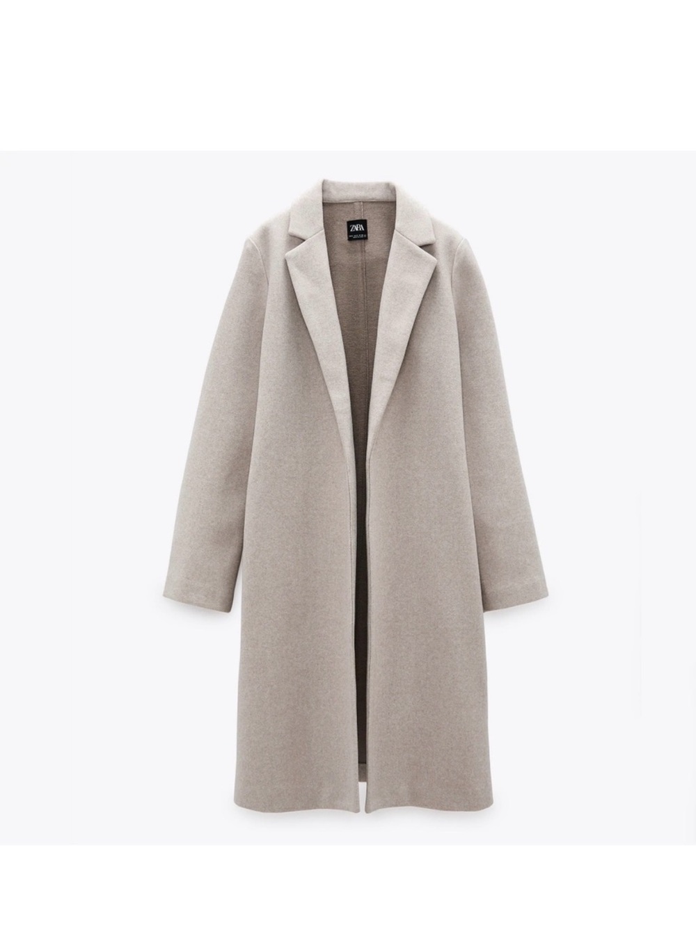 Zara Neutral Open-Front Long Coat - Light Beige
